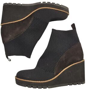 NEW Eileen Fisher Quill stretch knit wedge bootie black wedge heel Women sz 7.5